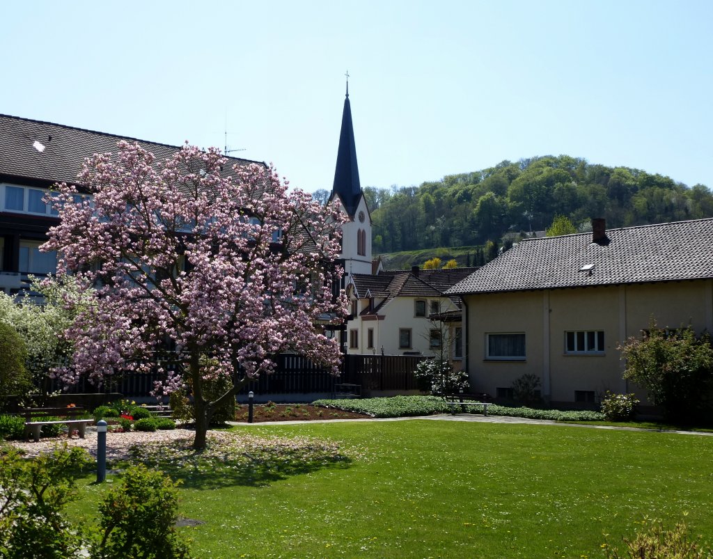 Bickensohl im Kaiserstuhl, Blick zur evangelischen Kirche, April 2013