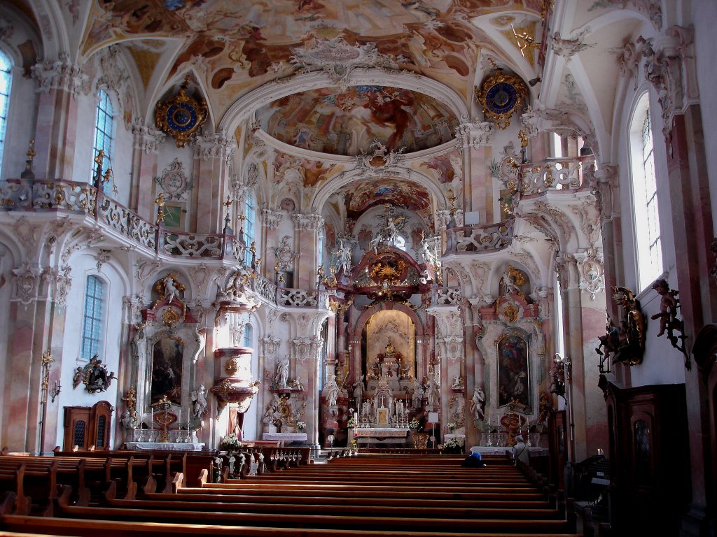 Birnau am Bodensee, der ppig ausgestaltete Rokoko-Innenraum der Saalkirche, erbaut 1746-49, Juli 2010 