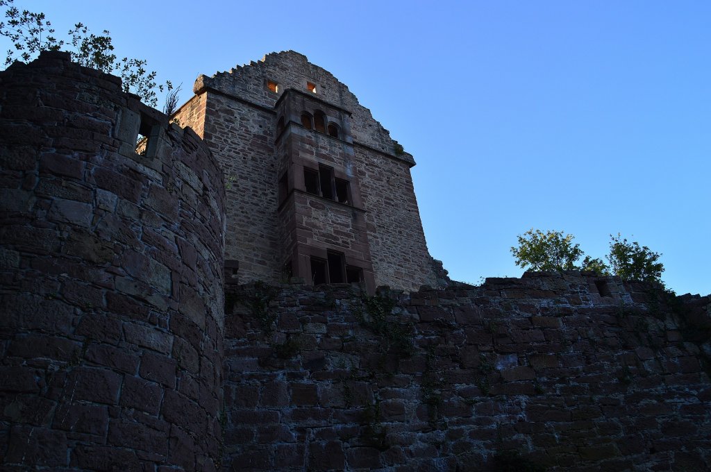 Blick auf das Herrenhaus der Burgruine Minneburg oberhalb von Neckargerach und Gutenbach am Neckar. 22.September 2012