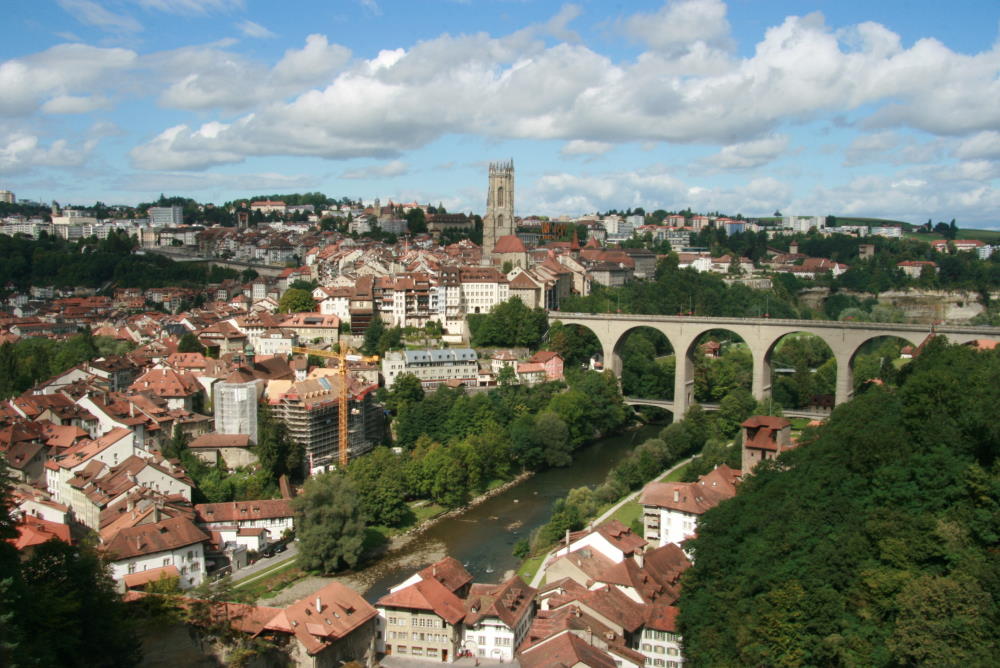 Blick von der Gelternbachbrcke auf Friboug; 26.08.2012