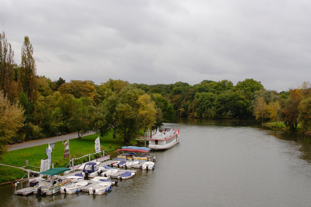 Blick von der Giebichensteinbrcke in Halle zur Saaleinsel  Peinitz , aufgenommen am 05.10.2011.