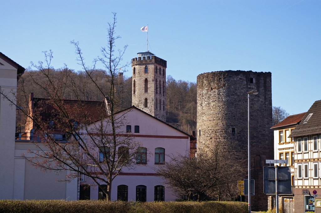 Blick in Richtung Wehrturm und Hagelturm in Hann.-Mnden, 25.03.2012.