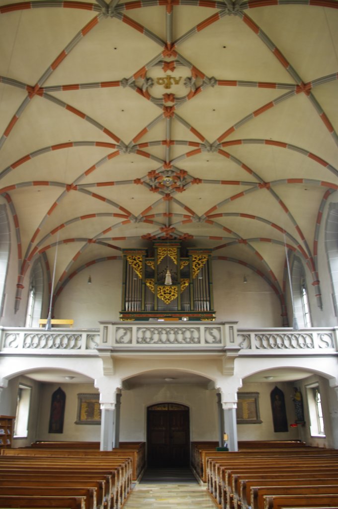 Bobingen, Orgelempore der St. Felizitas Kirche, Albiez Orgel von 1984 (10.07.2011)
