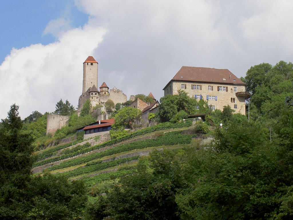 Burg Hornberg bei Gundelsheim, erbaut im 11. Jahrhundert durch die Grafen von 
von Lauffen (24.08.2008)
