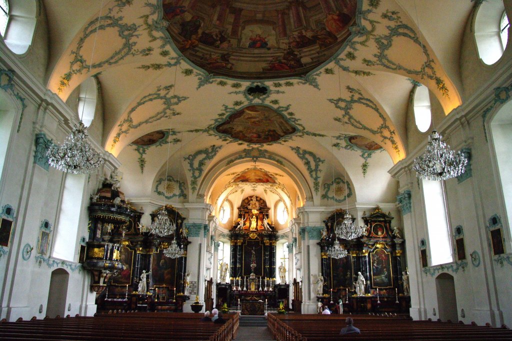 Cham, Kath. Pfarrkirche St. Jakob, Sptbarocke Ausstattung der Gebr. Singer, 
Kanton Zug (08.08.2010)