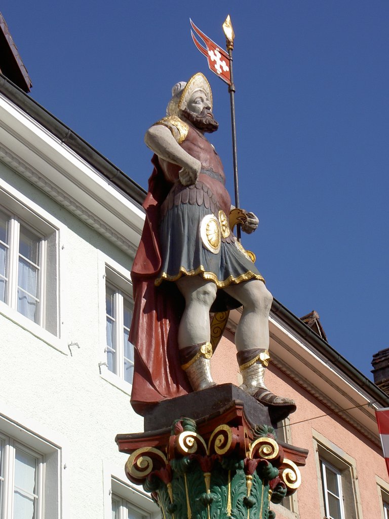 Delemont, Wilder Mann Brunnen an der Rue de Prefektur, Kanton Jura (02.10.2011)