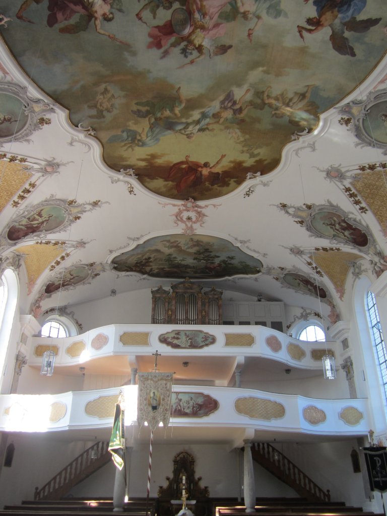 Denklingen, Pfarrkirche St. Michael, Orgelempore von 1878 und Deckengemlde von Johann Anton Huber (03.10.2012)