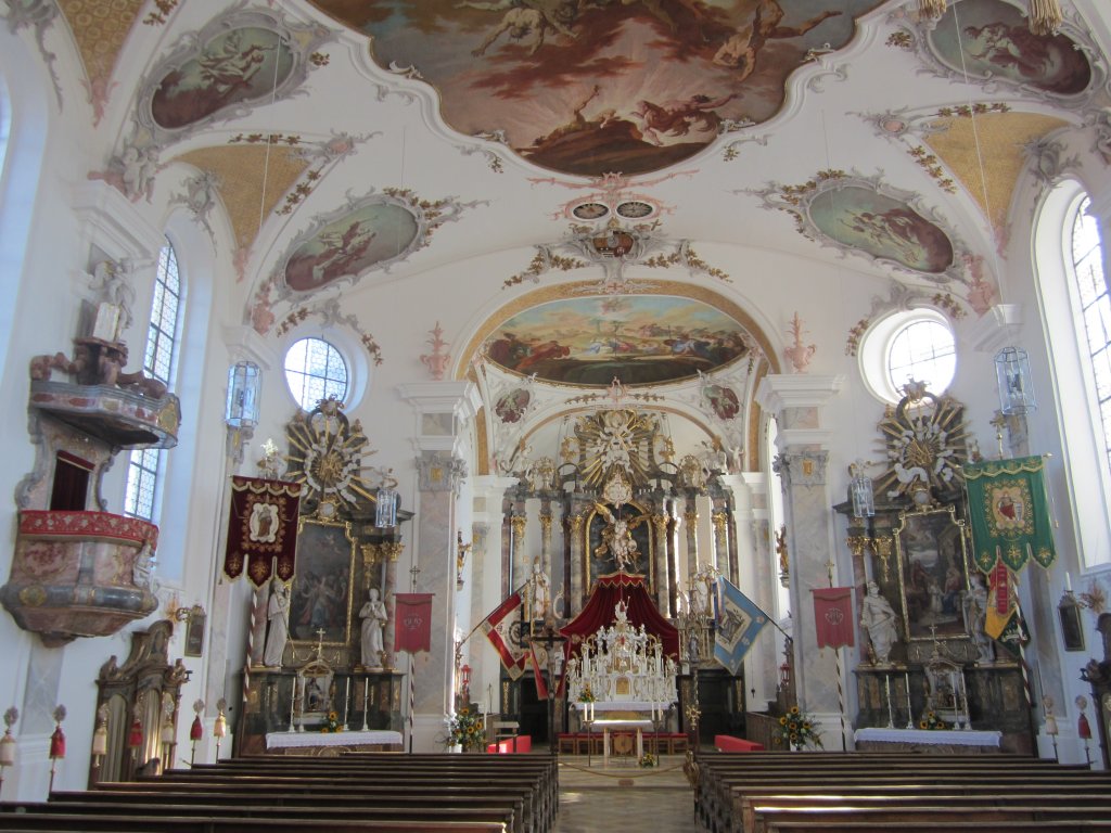 Denklingen, St. Michael Kirche, erbaut ab 1765, Altre von Johann Richard Eberhard, 
Stuck von Ignaz Finsterwalder, Kreis Landsberg (03.10.2012)