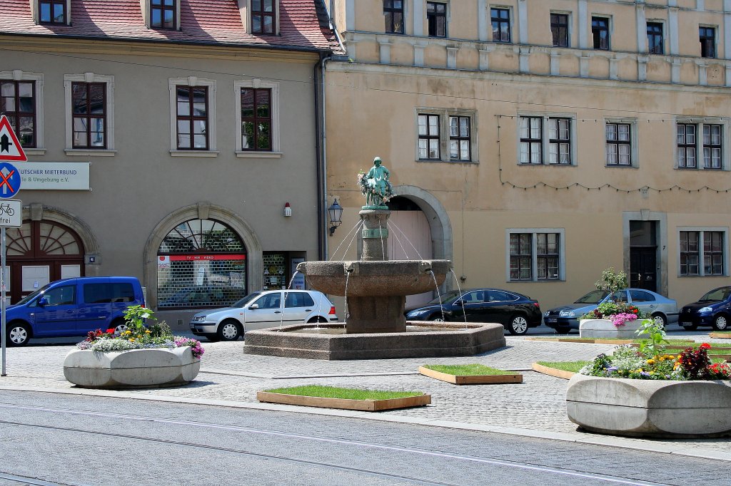 Der Eselsbrunnen, eines der Wahrzeichen der Stadt, auf dem Alten Markt in Halle/S. (Aufnahme vom 03.07.2010).