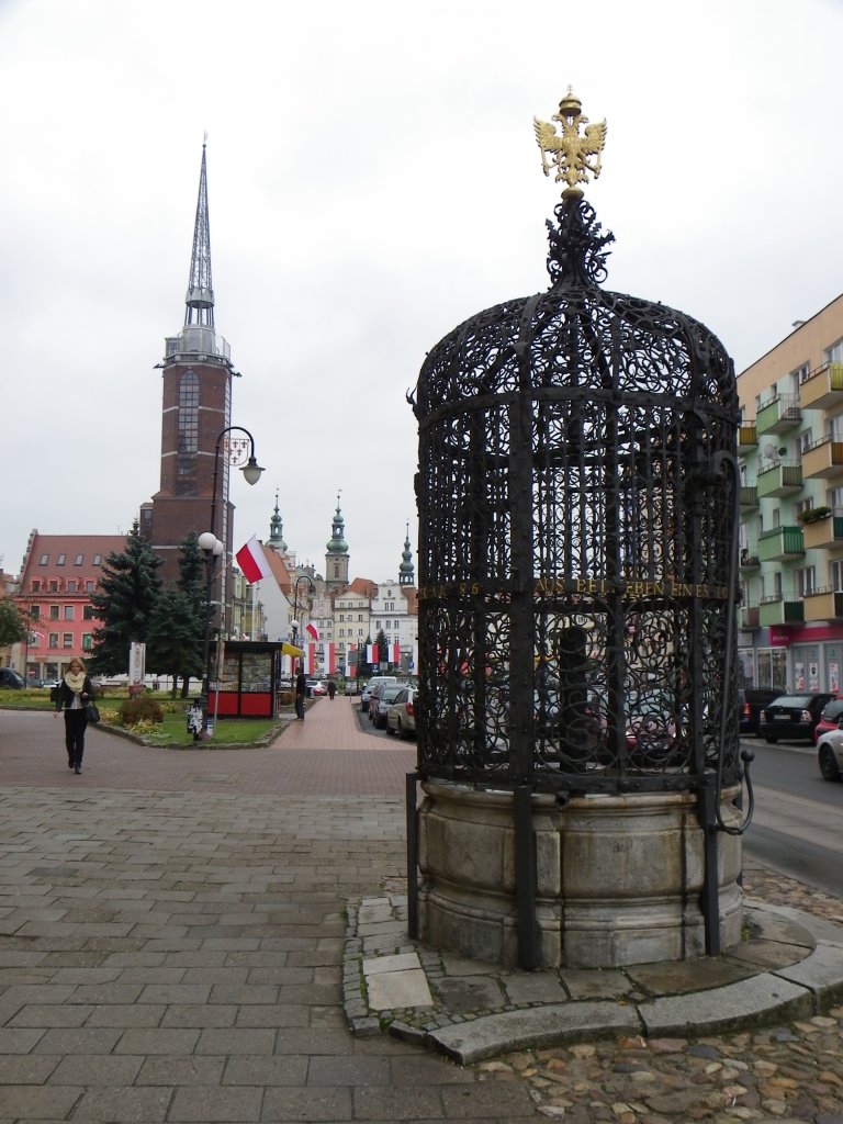  Der schne Brunnen  im Zentrum von Neisse (Nysa) im Frhjahr 2011