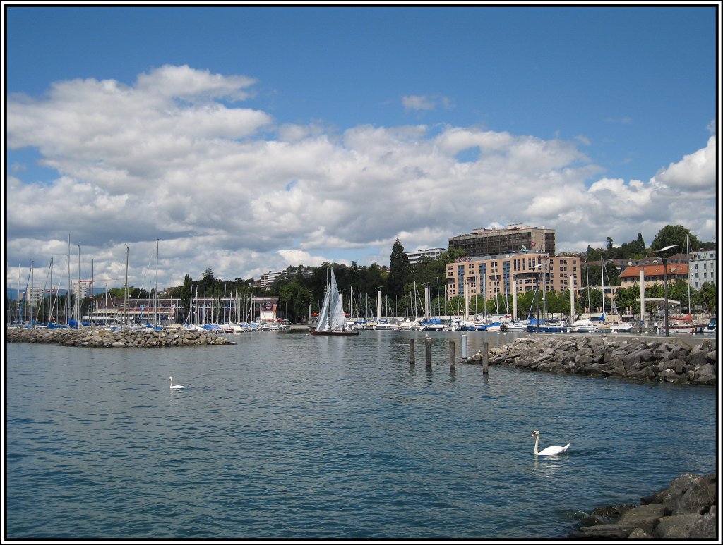 Der Yachthafen von Lausanne am Genfer See, aufgenommen am 25.07.2009.