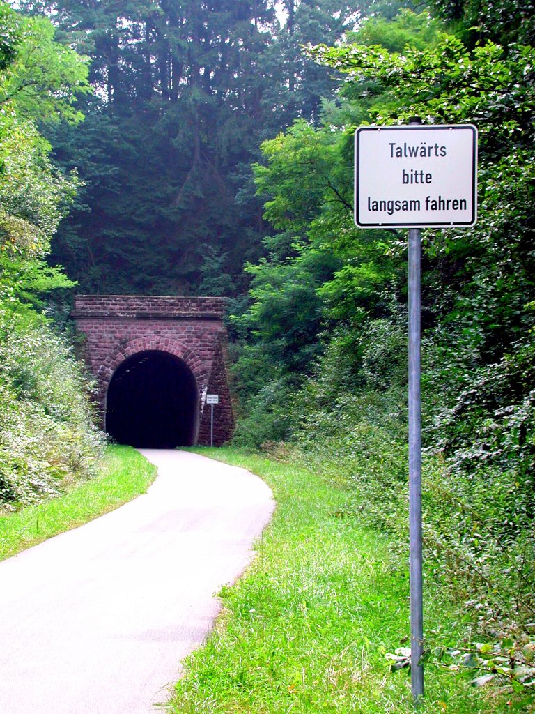 Deutschland, Rheinland-Pfalz, Eifel, bei Plein, Pleiner Tunnel (585 m lang), auf dem Maare-Mosel-Radweg (MMR). Der MMR (58 km lang) verbindet Daun in der Vulkaneifel ber die ehemaligen Bahnnebenstrecken Daun-Wengerohr und Wengerohr–Bernkastel-Kues mit dem Moseltal. 31.08.2002