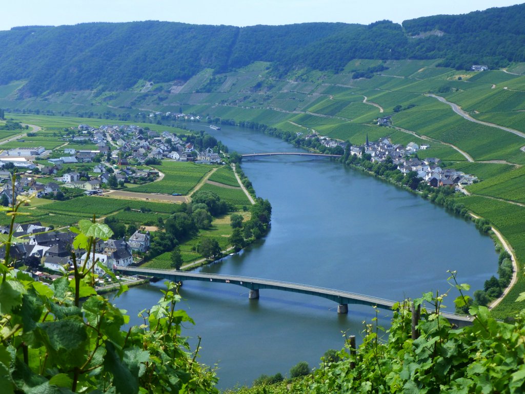 Deutschland, Rheinland-Pfalz, Landkreis Bernkastel-Wittlich, Piesport, Mosel bei Piesport, von der Panoramastrasse K52 Minheim-Piesport aus gesehen, 14.07.2013