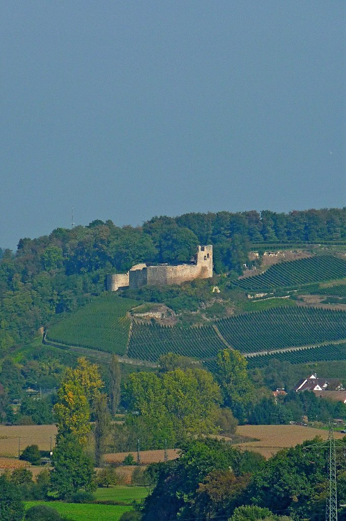 die Burgruine Lichteneck, gesehen vom Michaelsberg in Riegel, die Spornburg wurde 1265-90 erbaut, heute Privatbesitz, Sept.2011