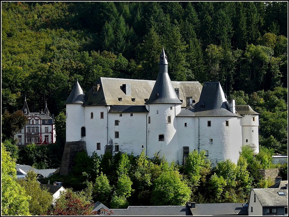 Die Schlossburg von Clervaux wurde im 12. Jahrhundert, mglicherweise auch frher, von den Grafen von Clerf auf einem Felsvorsprung errichtet. Mglicherweise waren die ersten Grafen von Clerf mit den Grafen von Sponheim verwandt. Graf Gerhard von Clerf wird im 12. Jahrhundert als Bruder von Friedrich von Vianden bezeichnet. Nach dem Aussterben der Grafen von Clerf gelangte Burg und Herrschaft an die Herren von Meysenburg, spter an die Herren von Brandenburg (Eine Seitenlinie der Grafen von Vianden). Die Burg wurde im 15. und 16. Jahrhundert zur heutigen Gre ausgebaut und sollte 1691 zur Tilgung von Kriegsschulden versteigert werden, blieb aber im Familienbesitz. Danach verfiel die Burg und gelangte 1927 durch Versteigerung in Privatbesitz. Whrend der Ardennenoffensive im Dezember 1944 wurde die Burg von deutschen Truppen stark zerstrt. Die Restaurierungsarbeiten der Schlossburg, die sich heute im Besitz des Staates Luxemburg befindet, wurden erst 1994 abgeschlossen. Im Schloss befinden sich zur Zeit drei Ausstellungen: The Family of Man, die berhmte Fotoausstellung von Edward Steichen, welche 2003 in das Memory of the World Register der UNESCO aufgenommen wurde, das Kriegsmuseum mit Dokumentation zur Ardennenschlacht und das Museum der Modelle der 22 wichtigsten luxemburgischen Burgen und Schlsser. 25.09.2010 (Jeanny) 