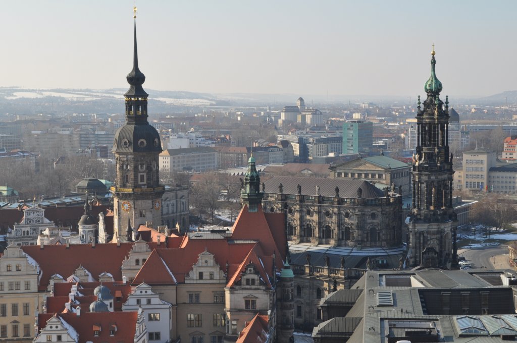 Dresden, von der Aussichtsplattform der Frauenkirche aus am 09.03.2010