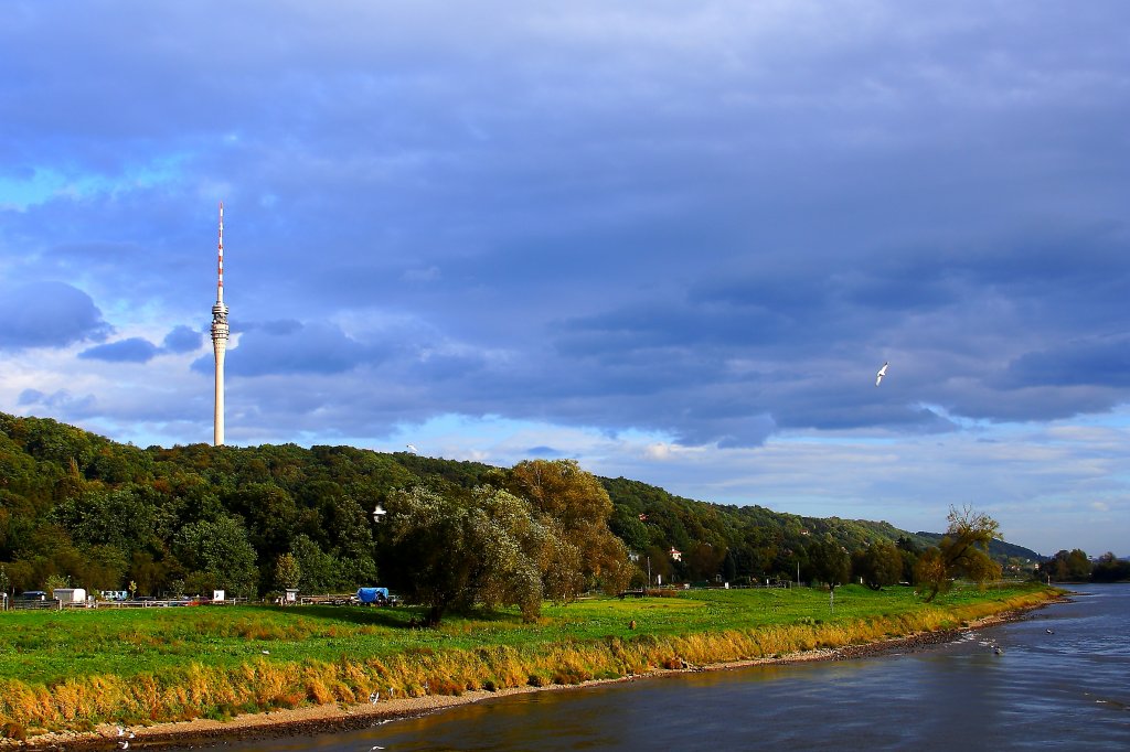 Dresdener Elbtalimpression, aufgenommen am 06.10.2011 vom Fahrgastschiff  August der Starke  aus, welches sich zum Aufnahmezeitpunkt zwischen den Stadtteilen Loschwitz und Blasewitz befand.