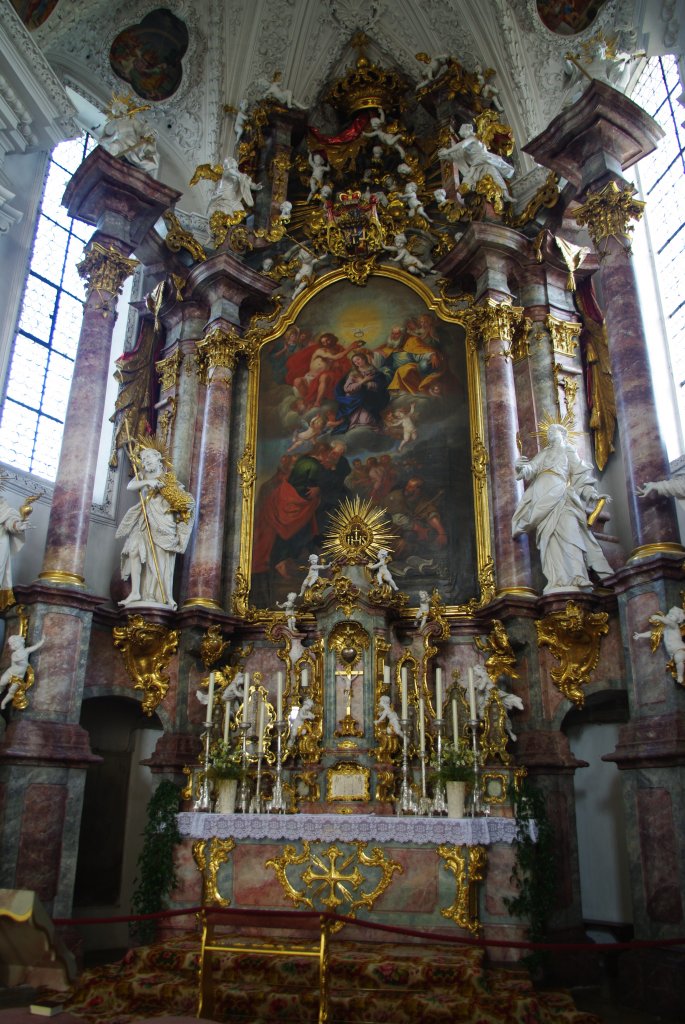 Edelstetten, Stiftskirche St. Johannes, Hochaltar mit Gemlde von Johannes 
Storer von 1660, Landkreis Gnzburg (15.09.2011)