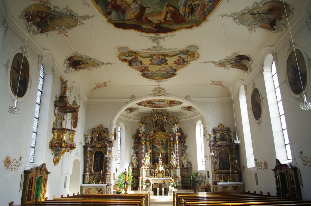 Eglofs, St. Martin Kirche, Hochaltar und Kanzel von Johann Richard Eberhard mit Gemlde von Franz Anton Wei, Kreis Lindau (30.10.2011)