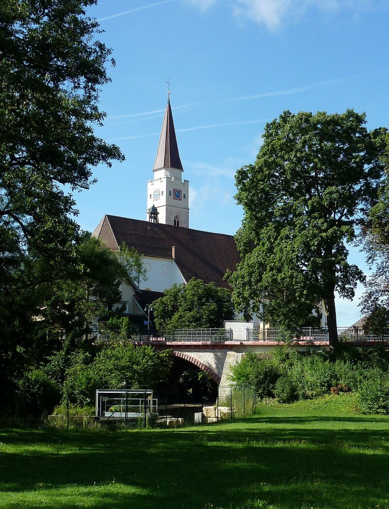 Ehingen, Blick vom Park zur Stadtpfarrkirche St.Blasius, Aug.2012