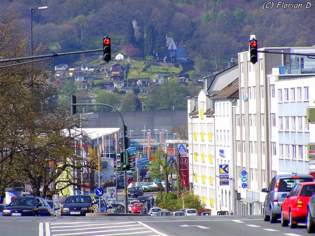 Ein Blick von der historischen Stadthalle aus auf das Stadtteil Steinbeck. 24.04.2010