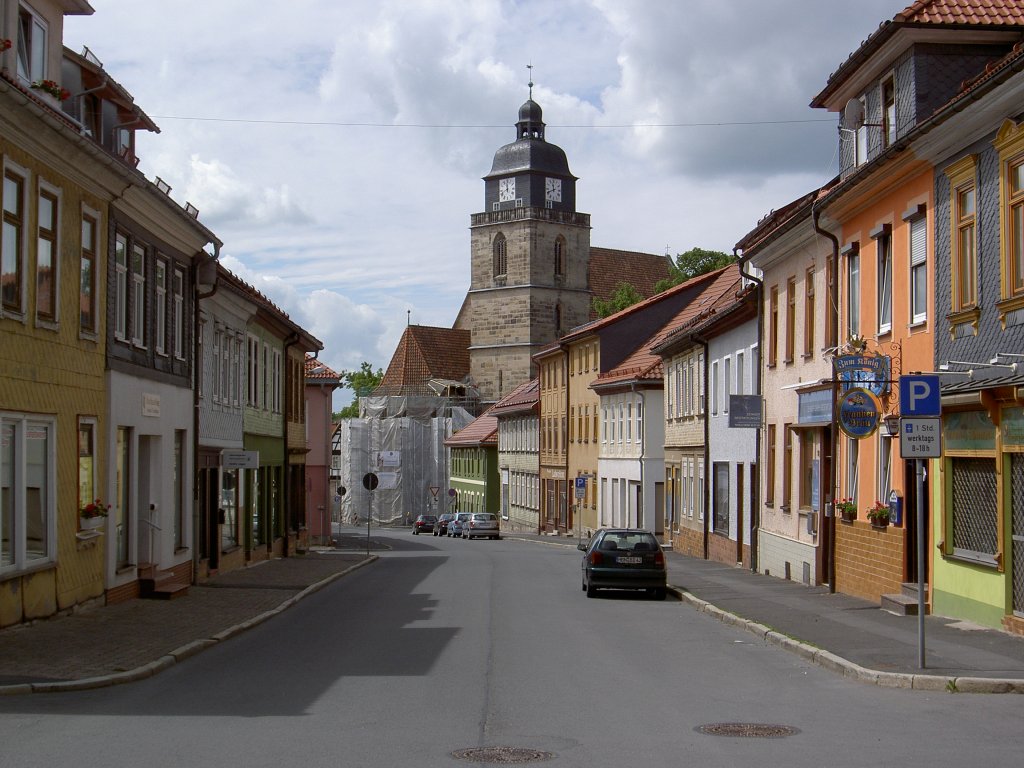 Eisfeld, Marktstrae mit St. Nikolai Kirche, Kreis Hildburghausen (10.06.2012)