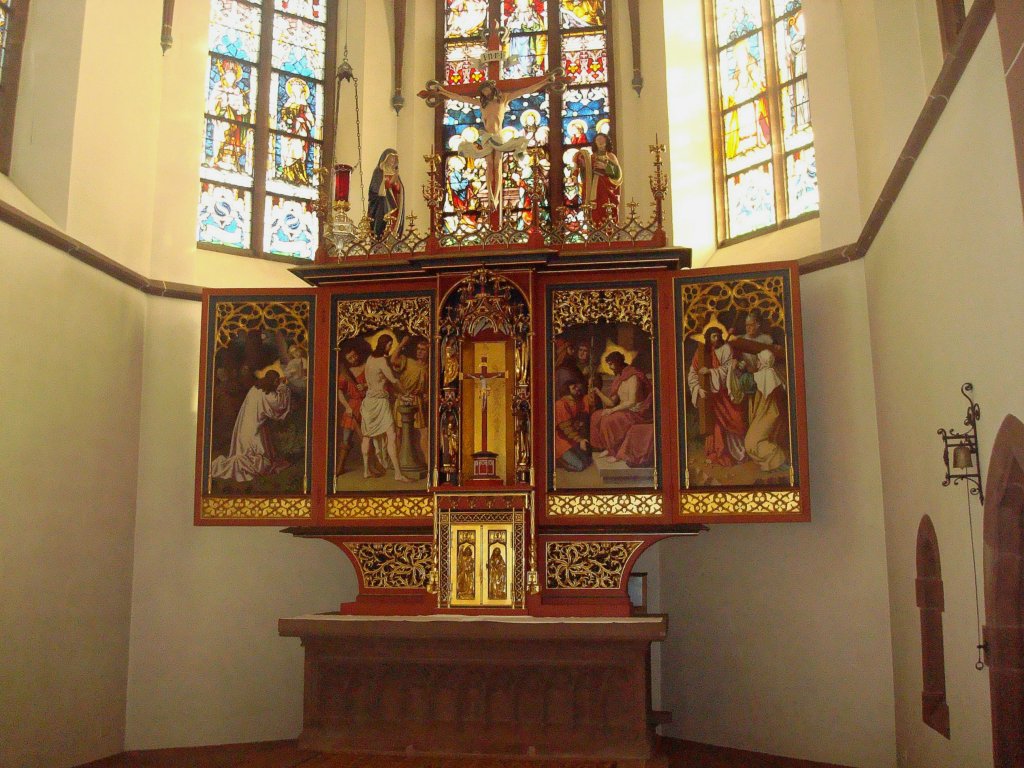 Emmendingen, der Flgelaltar von 1473 in der kath.Pfarrkirche St.Bonifatius, wahrscheinlich vom schwbischen Meister Friedrich Herlin, April 2011