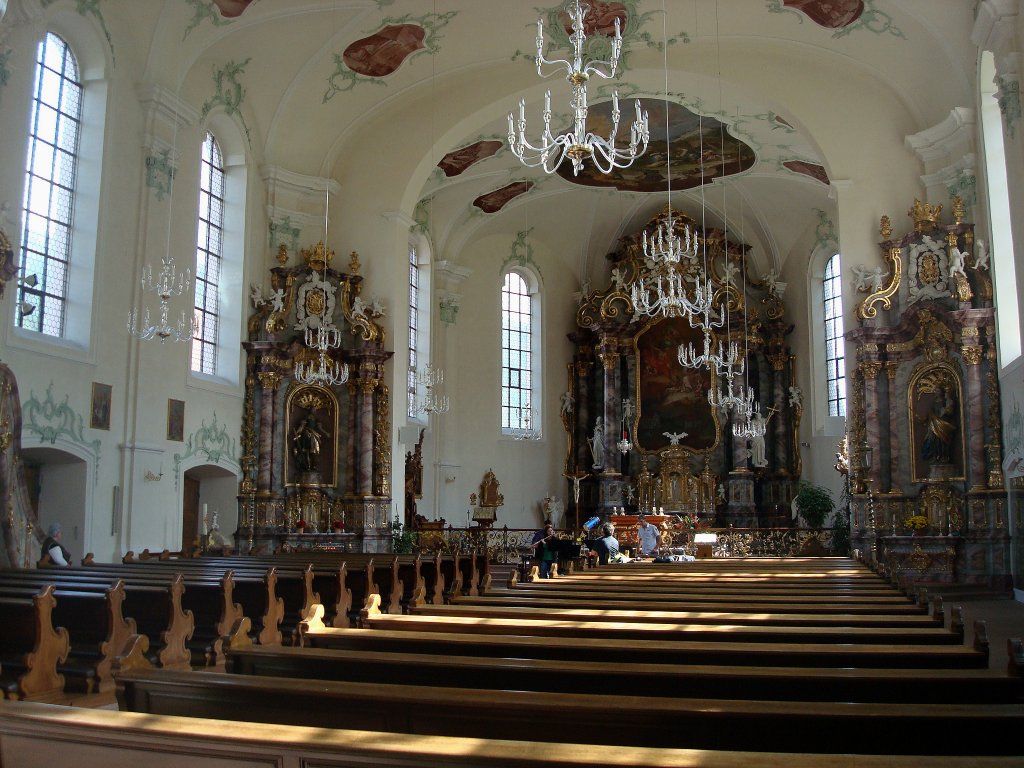 Ettenheimmnster, im Innenraum der barocken Wallfahrtskirche St.Landelin steht die besterhaltene Silbermann-Orgel stlich des Rheins, Okt.2010