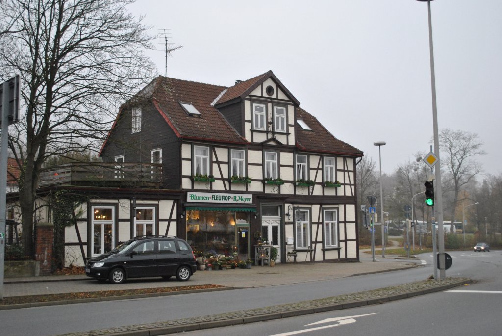 Fachwerkhaus, mit Blumengeschft, in Goslar am 21.11.10