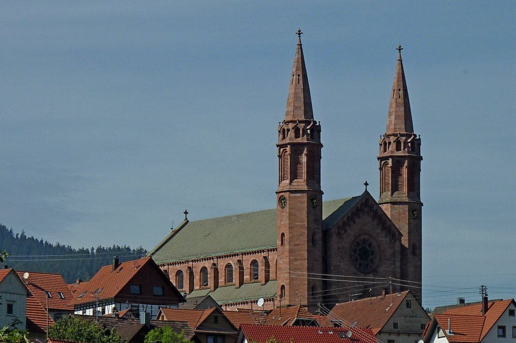Forbach, die katholische St.Johannes-Kirche, 1886-91 im neuromanischen Stil erbaut aus einheimischem rotem Sandstein, Sept.2011