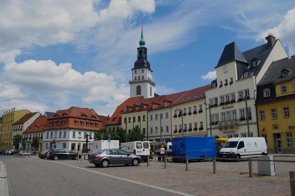Frankenberg, Marktplatz mit Rathaus, Lkr. Mittelsachsen (19.07.2011)