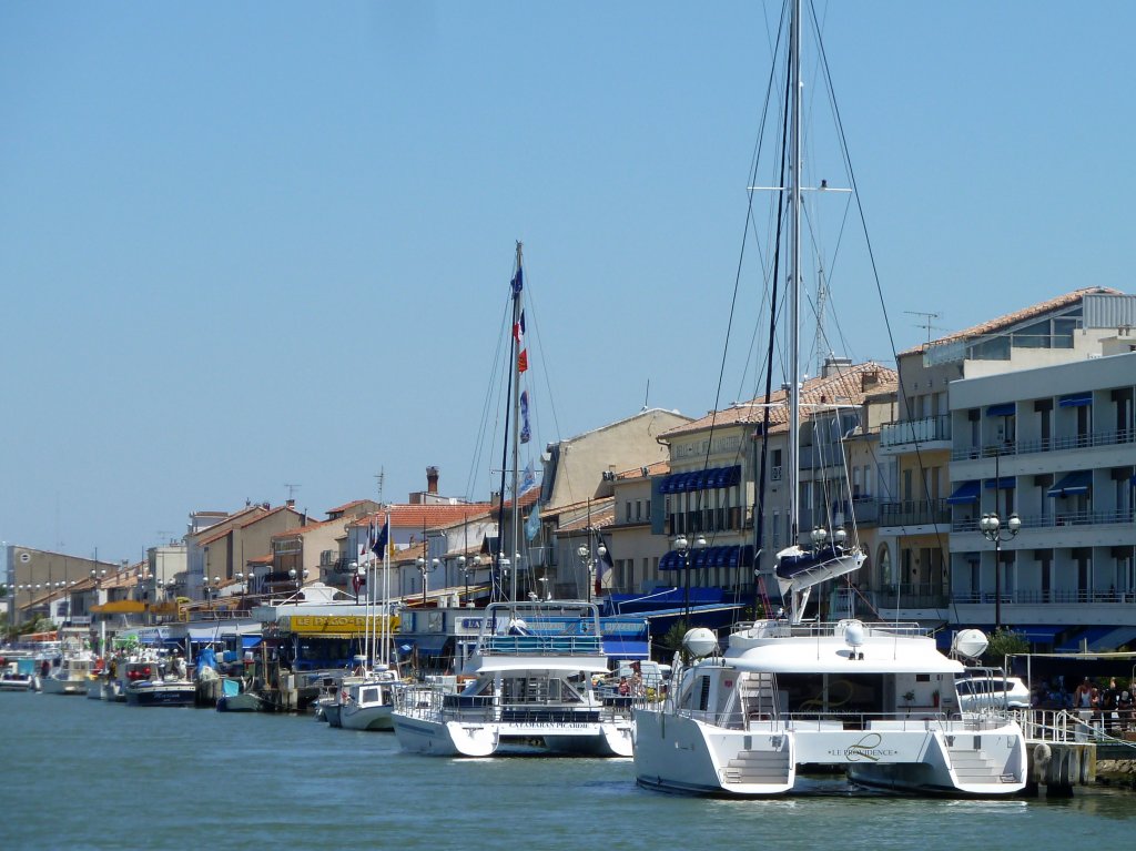 Frankreich, Languedoc-Roussillon, Gard, Le Grau-du-Roi, Quai Colbert, Mndung des Vidourle, 11.08.2011