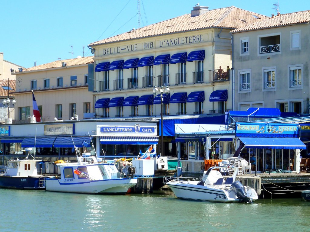 Frankreich, Languedoc-Roussillon, Gard, Le Grau-du-Roi, Quai Gnral de Gaulle, Mndung des Vidourle, 11.08.2011