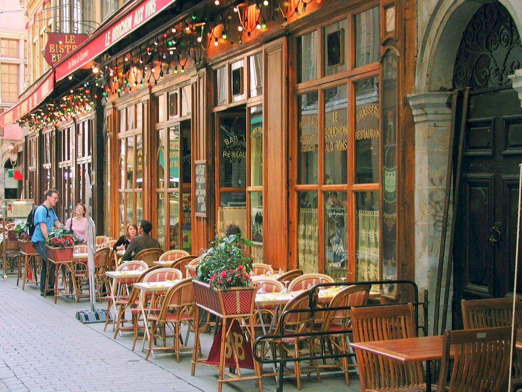 Frankreich, Rhne-Alpes, Rhne, Lyon, Restaurants in der Rue Mercire, 06.04.2005
