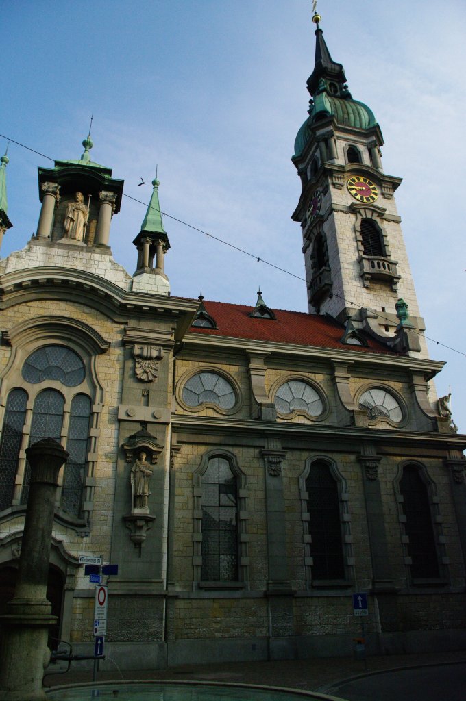 Frauenfeld, St. Nikolaus Kirche, erbaut von 1904 bis 1906 im Stil des 
Neubarock von Albert Rimli, Kanton Thurgau (18.04.2010)