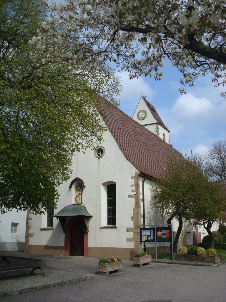 Freiburg-Munzingen,
Kirche St.Stephan,der Chor stammt von 1590, das Langhaus von 1648,
barocke Umgestaltung von 1747,
April 2010