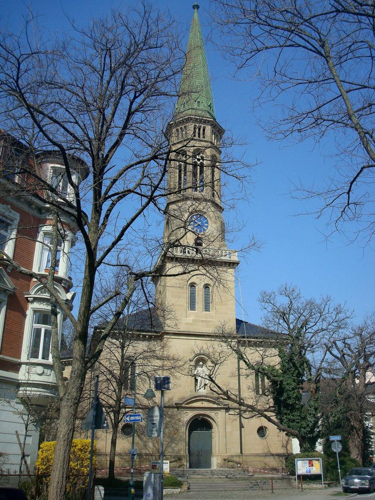 Freiburg-Wiehre, die evang.Christuskirche wurde 1888-91 erbaut, Mrz 2011