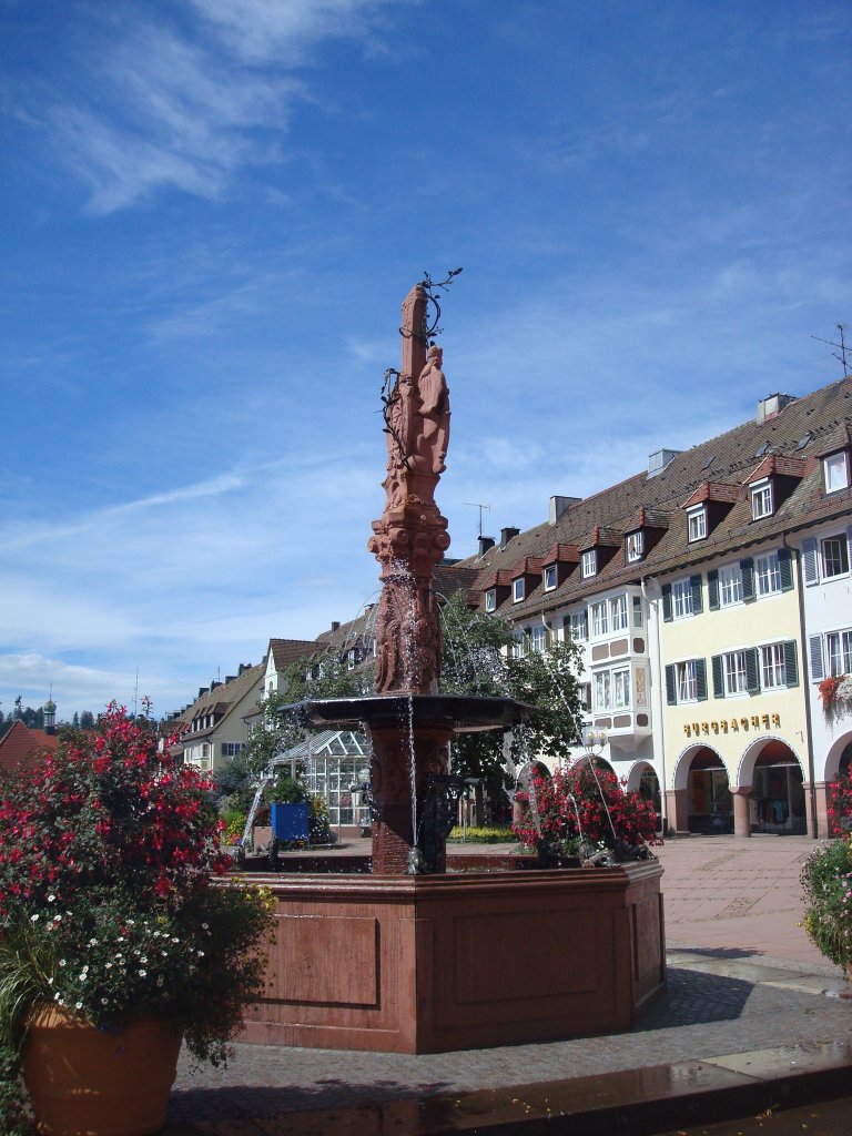 Freudenstadt im Schwarzwald, 
einer von mehreren Brunnen auf Deutschlands grtem Marktplatz, 
Aug.2010 