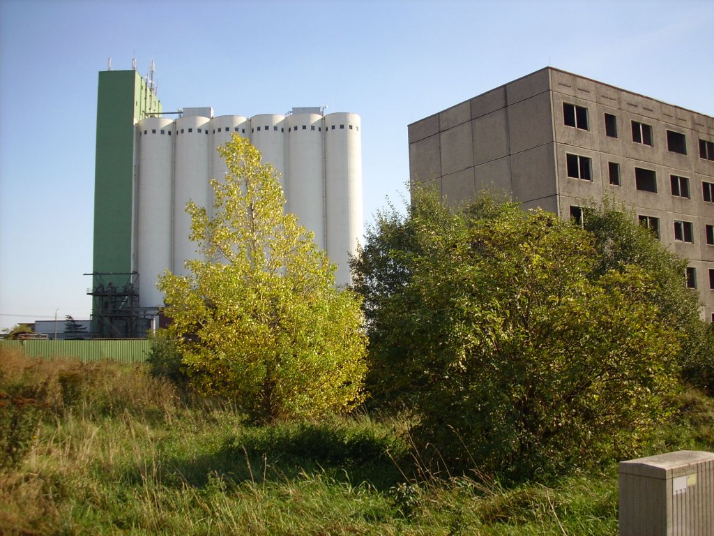 Getreidesilo und ein leerstehender Plattenbau am Ortsrand von Nordhausen 23.09.2005