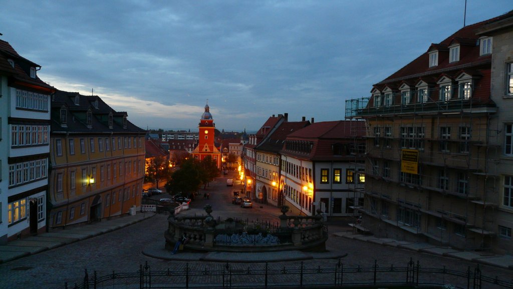 Gotha - Abenddmmerung vom Schlo Friedenstein - Blick auf Rathaus