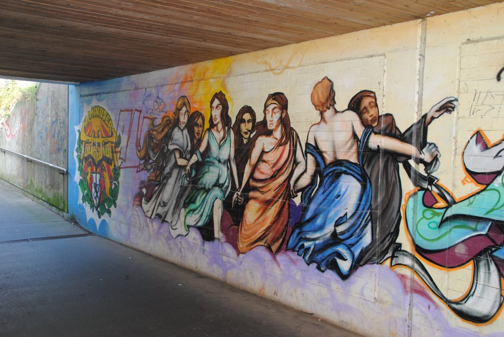 Grafftikunst in einen Fugngertunnel in Lehrte. Diese wurde von der Stadt Lehrte mal in Auftrag geben. Foto vom 18.Oktober 2010