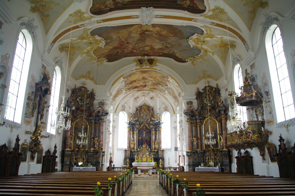 Groaitingen, St. Nikolaus Kirche, Stuck von Franz Xaver Feichtmayr, Fresken von 
Balthasar Riepp, Altre und Kanzel von Dominikus Bergmller, Kreis Augsburg (10.07.2011) 