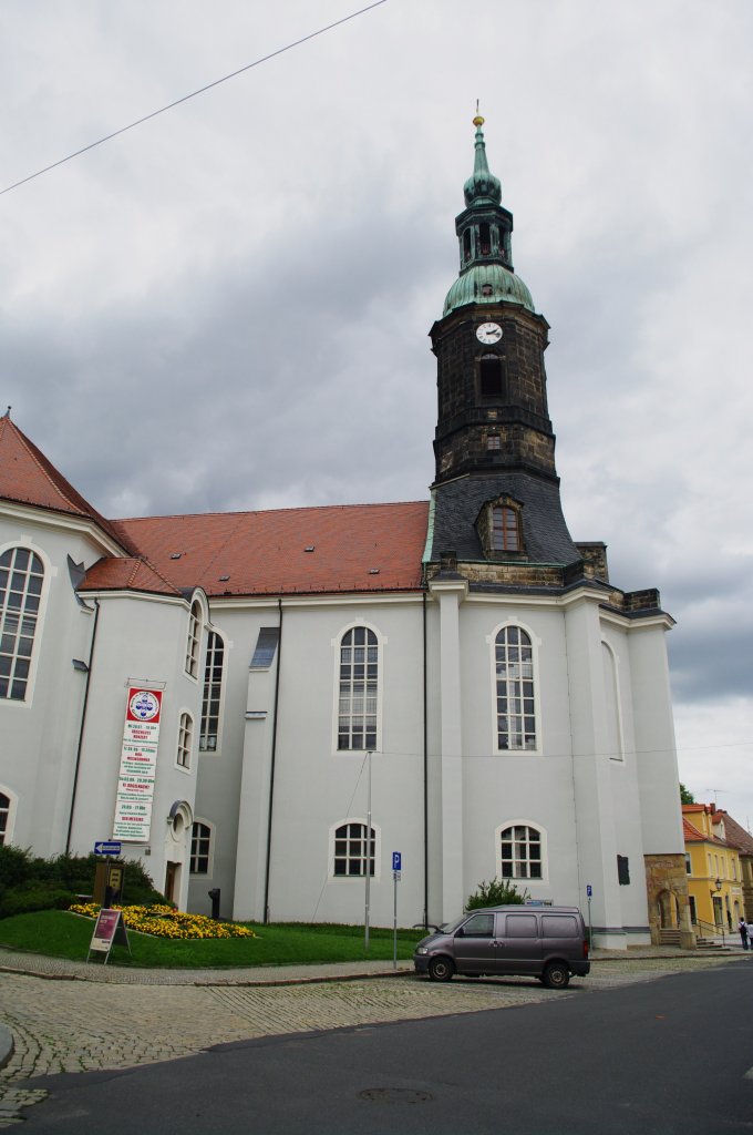 Groenhain, Marienkirche, erbaut von 1746 bis 1748 durch Johann George Schmidt, 
Kirchturm von 1802, Kreis Meien (23.07.2011)