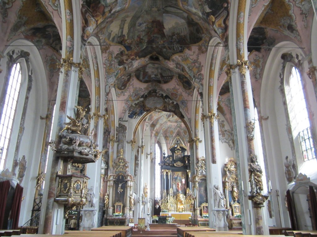 Hall, St. Nikolaus Kirche, barocke Innenausstattung, Deckengemlde von J. A. Mlk 
(01.05.2013)