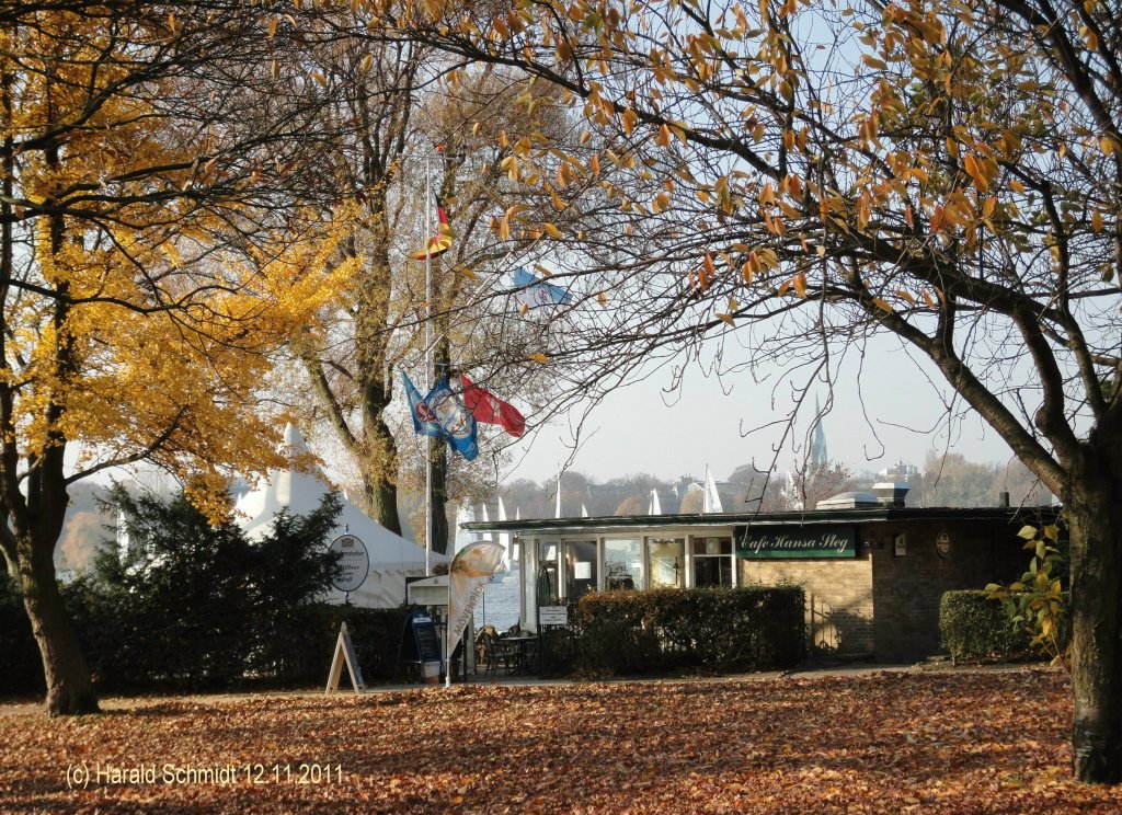 Hamburg 12.11.2011, ein schner Herbstag, Blick von der Strae  Schne Aussicht  auf die Auenalster,

