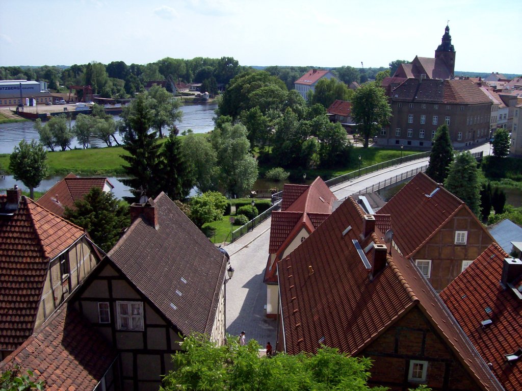 Havelberg, Blick vom Domberg auf Stadt und Stadtkirche St. Laurentius, aufgenommen am 06.06.2010