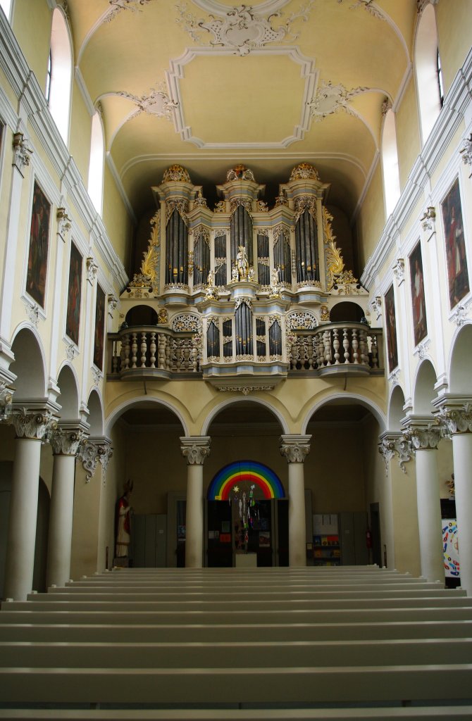 Hildesheim, Orgelempore der St. Mauritius Kirche auf dem Moritzberg, erbaut von 1058 bis 1068, im 18. JH barocke Ausstattung (10.05.2010)