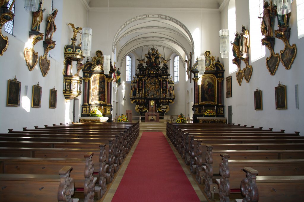 Illertissen, St. Martin Kirche, erbaut ab 1590, Ausstattung der 
Sptrenaissance, Hochaltar von Christoph Rodt, Landkreis Neu-Ulm (23.11.2008)
