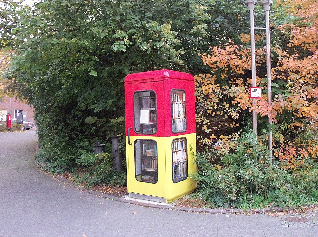 In dieser ehemaligen Telefonzelle, kann mich Bcher ausleihen und auch welche dort hinbringen oder behalten. Sie steht im Lehrte vorn  Rathaus. Foto vom 12.10.2010.