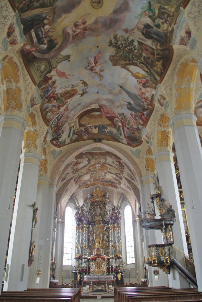 Inchenhofen, St. Leonhard Kirche, Deckenfreso von Ignaz Baldauf, Hochaltar von 
Anton Wiest, Kreis Aichach (17.02.2012)